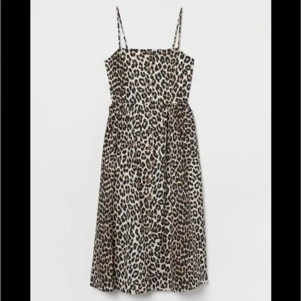 H&M Linen-Blend Leopard Print Midi Dress